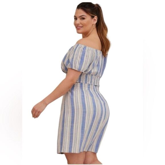 Torrid Mini Linen High Waisted Skirt in Natural Blue Stripe Size 3X NWT - Picture 3 of 14